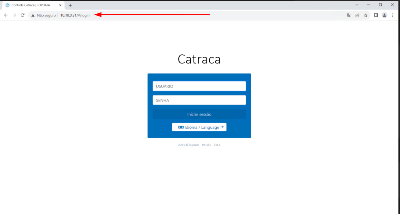 Tela de login do painel web da catraca